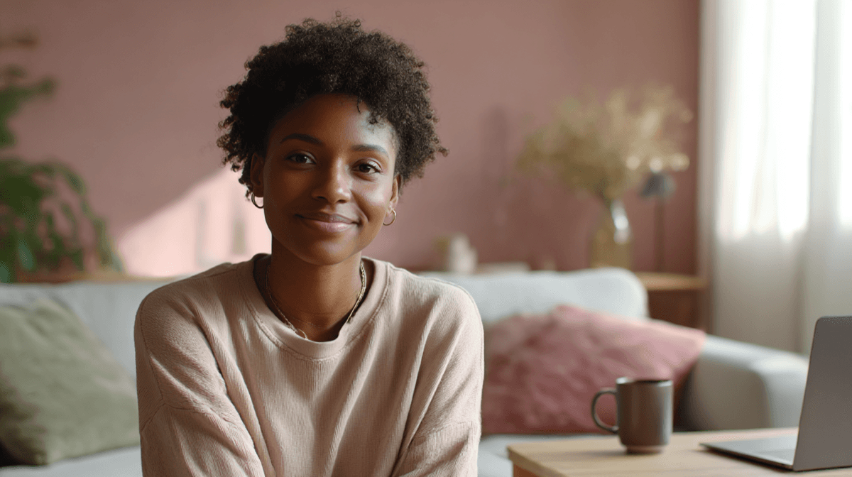 Woman in a comfortable setting having an online therapy session